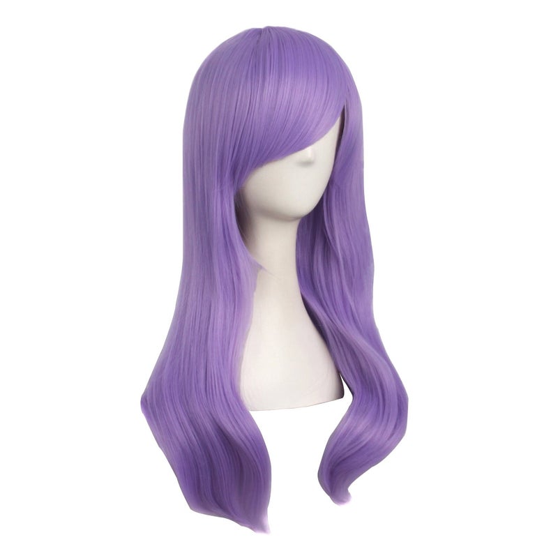 MapofBeauty 24 Inch/60cm Side Bangs Stylish Long Great Wavy Curly Cosplay Party Wig (Light Purple) - Image 2